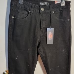FIRE & RAIN Men’s BLACK SLIM FIT PAINT SPLATTER FRONT JEANS SIZE 32 X 32